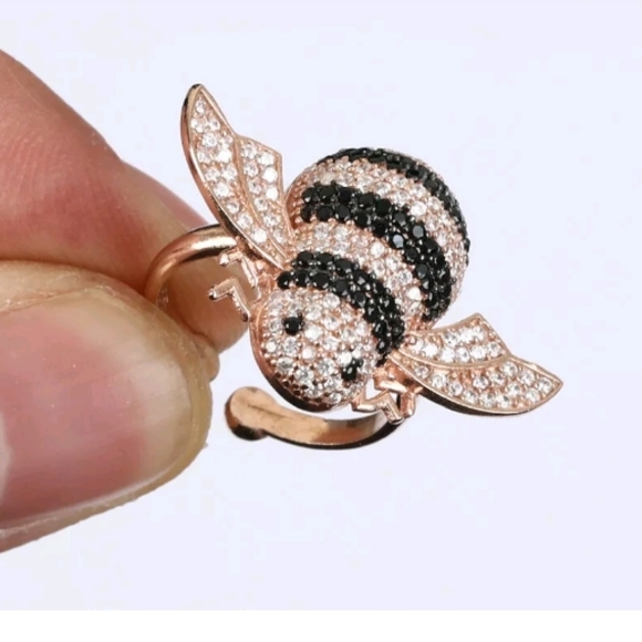 CUTE little bee ring sz6.5 adjustable onyx, citrine & topaz - Picture 6 of 10